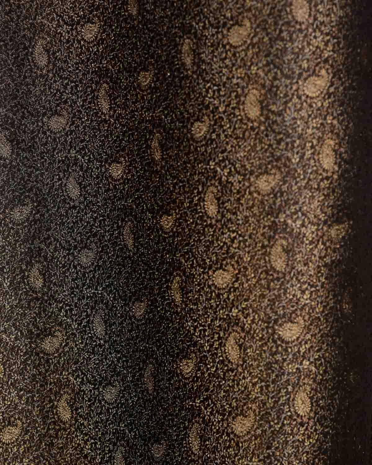 Metallic Black 3-Color Zari Tehri Paisley Tanchoi Satin Jamawar Handwoven Katan Silk Banarasi Fabric-HolyWeaves