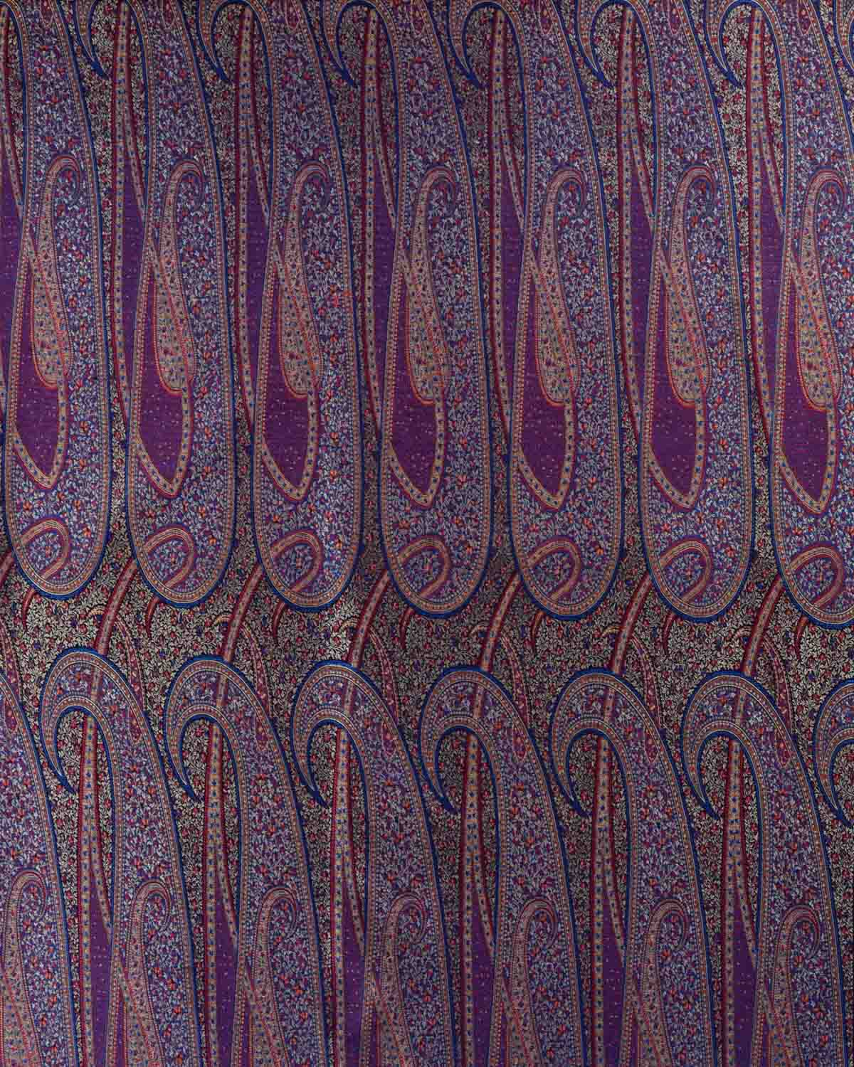Shot Green Blue Banarasi Large Paisley Tehra Jamawar Handwoven Katan Silk Fabric-HolyWeaves