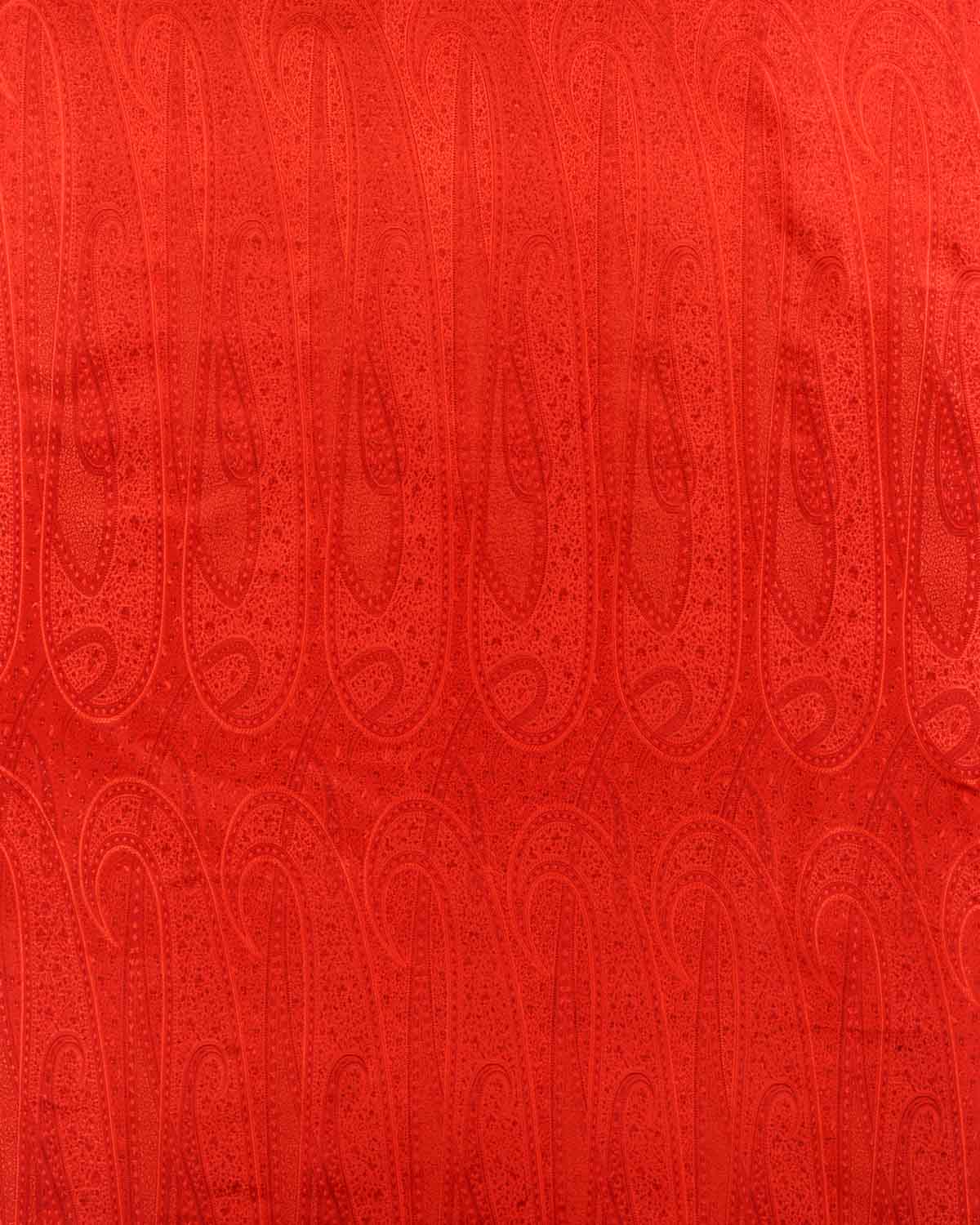 Red Banarasi Large Paisley Tehra Jamawar Handwoven Katan Silk Fabric-HolyWeaves
