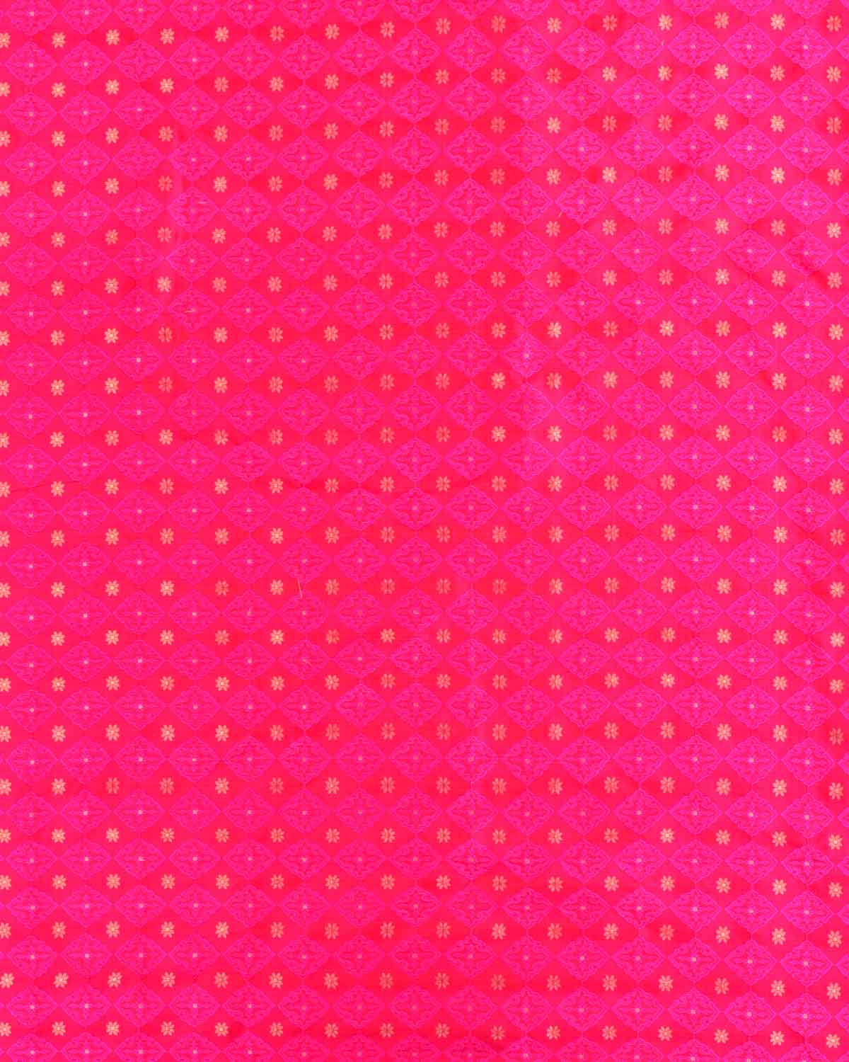 Rani Pink Banarasi Gold Zari and Resham Tanchoi Brocade Handwoven Katan Silk Fabric-HolyWeaves