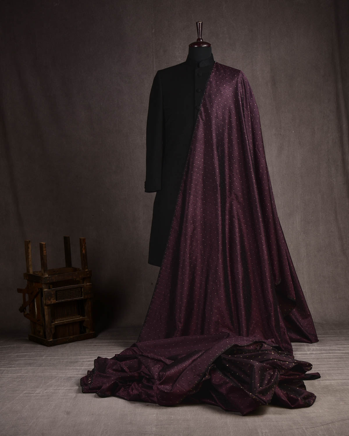 Black Coffee Brown Banarasi Zari Buti Tanchoi Brocade Handwoven Katan Silk Fabric-HolyWeaves