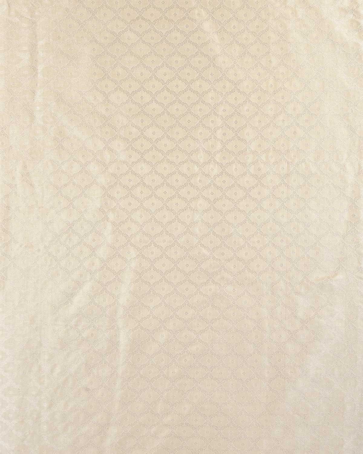 White Banarasi Silver Zari Jangla Cutwork Brocade Handwoven Katan Silk Fabric-HolyWeaves