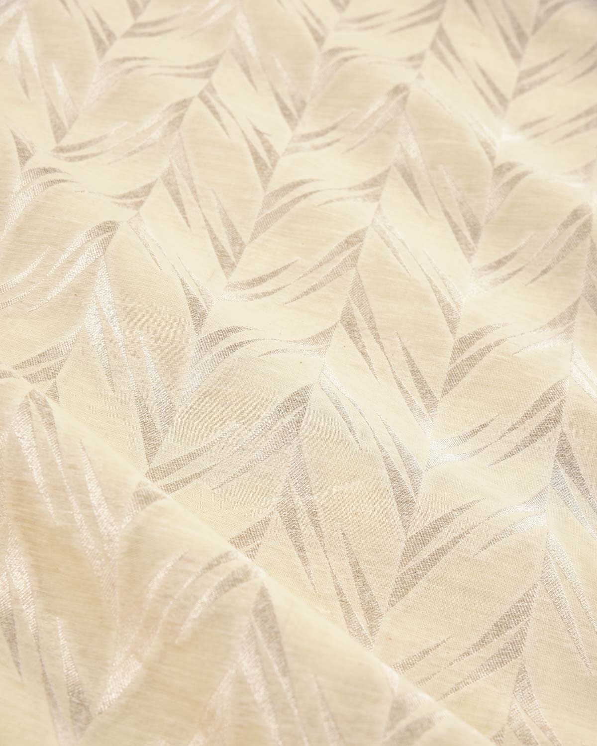 White Banarasi Silver Zari Cutwork Brocade Handwoven Cotton Silk Fabric-HolyWeaves