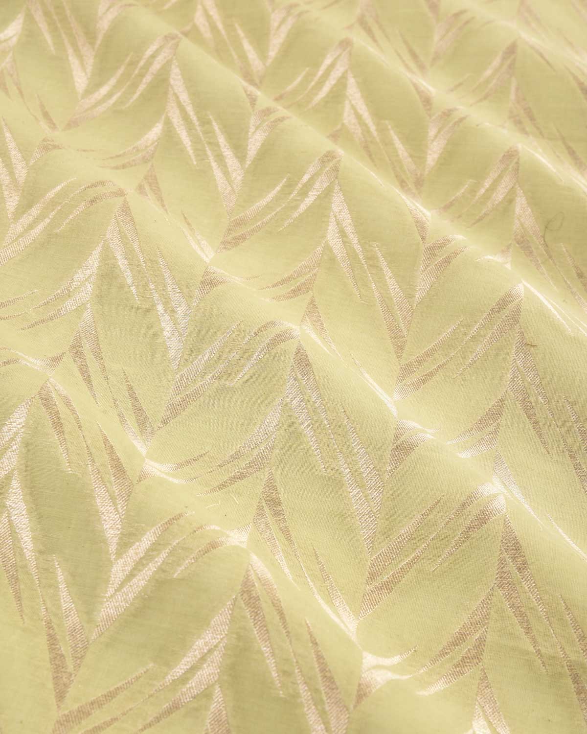 Powder Green Banarasi Silver Zari Cutwork Brocade Handwoven Cotton Silk Fabric-HolyWeaves