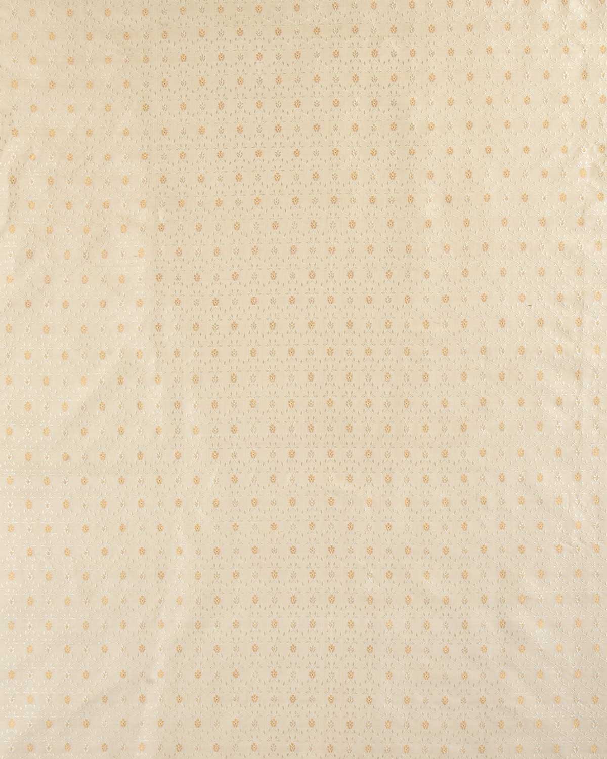 Cream Banarasi Gold Zari Tanchoi Brocade Handwoven Katan Silk Fabric-HolyWeaves