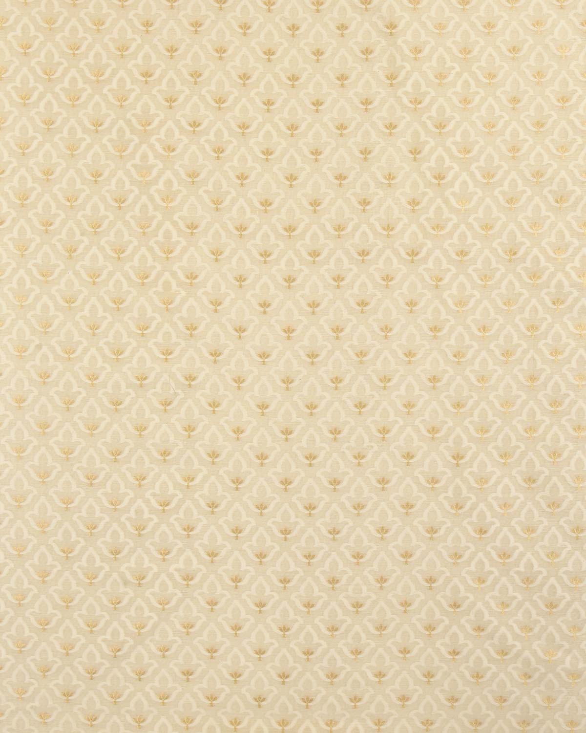 Cream Banarasi Leaf with Gold Zari Cutwork Brocade Woven Cotton Silk Fabric-HolyWeaves