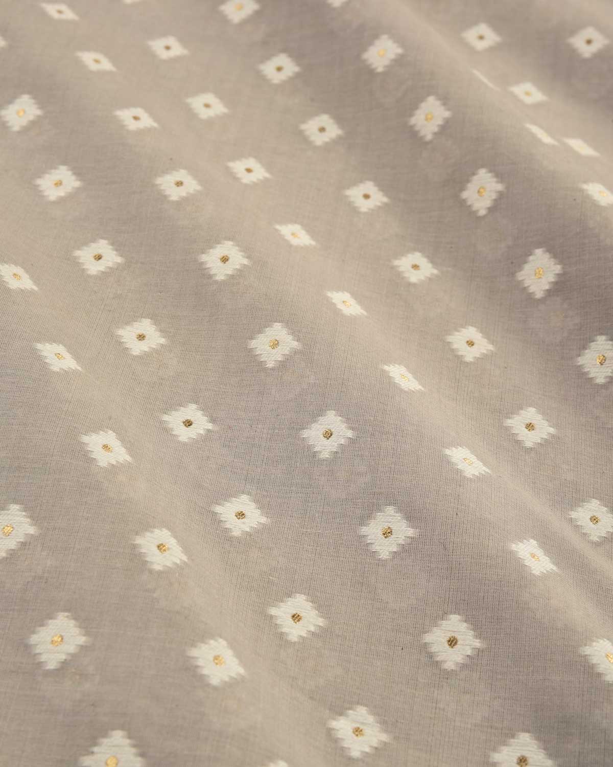 Gray Banarasi Diamond Resham Buti with Gold Zari Cutwork Brocade Woven Cotton Silk Fabric-HolyWeaves