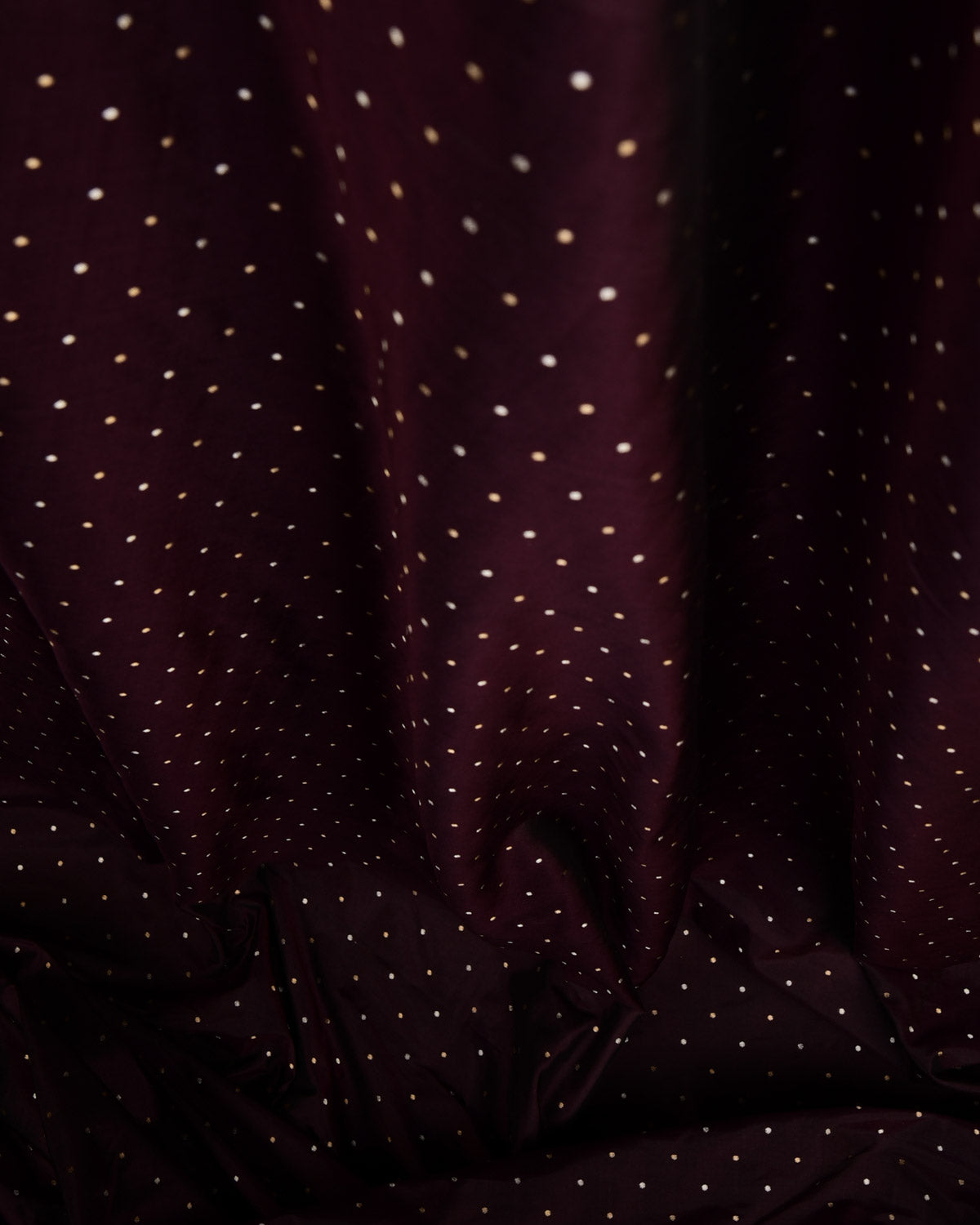 Mahogany Banarasi Gold & Silver Zari Polka Dots Cutwork Brocade Handwoven Katan Silk Fabric-HolyWeaves