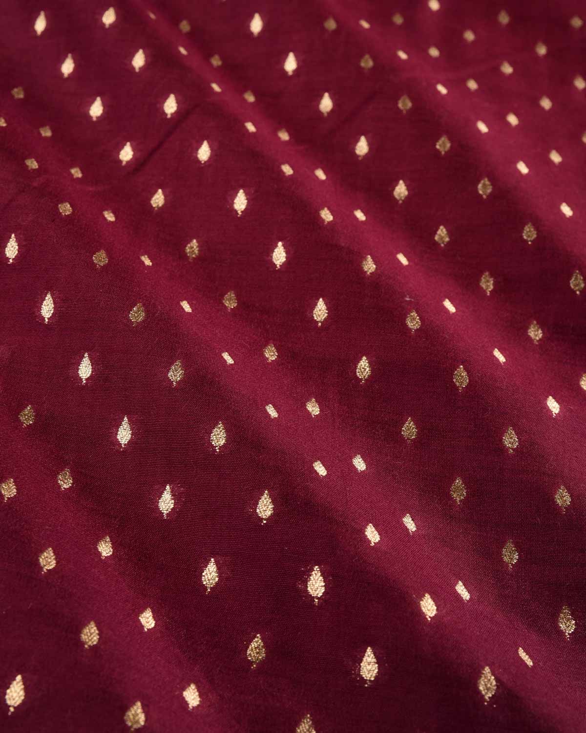 Maroon Banarasi Gold Zari Buti Cutwork Brocade Woven Spun Silk Unisex Fabric-HolyWeaves