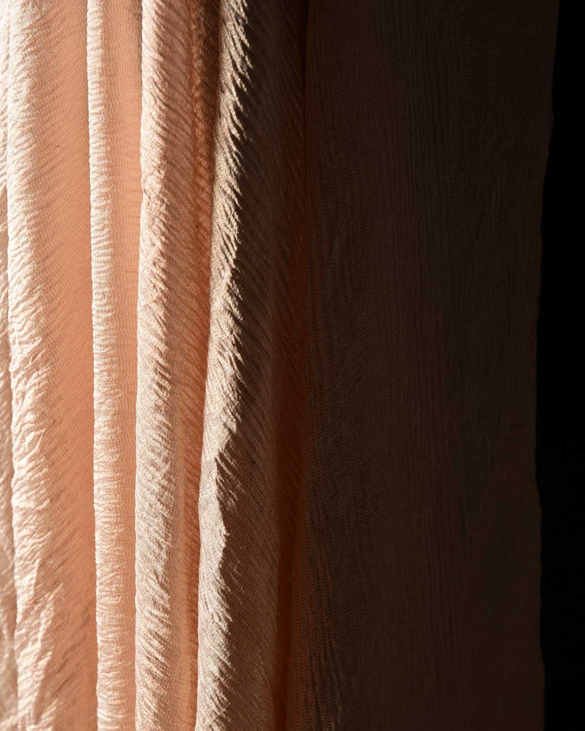 Champagne Rose Gold Crush Zari Brocade Woven Tissue Banarasi Fabric-HolyWeaves