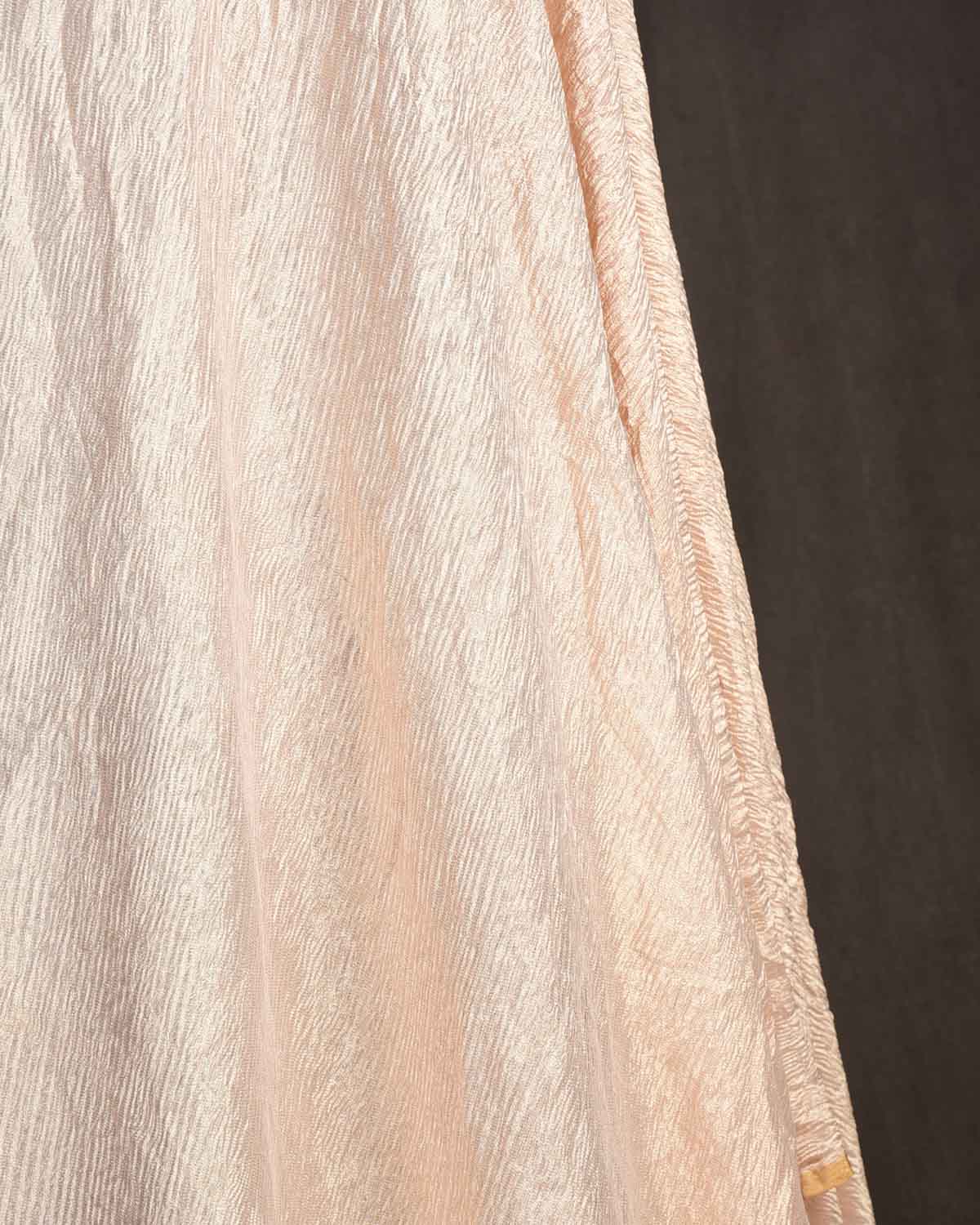 Champagne Rose Gold Crush Zari Brocade Woven Tissue Banarasi Fabric-HolyWeaves