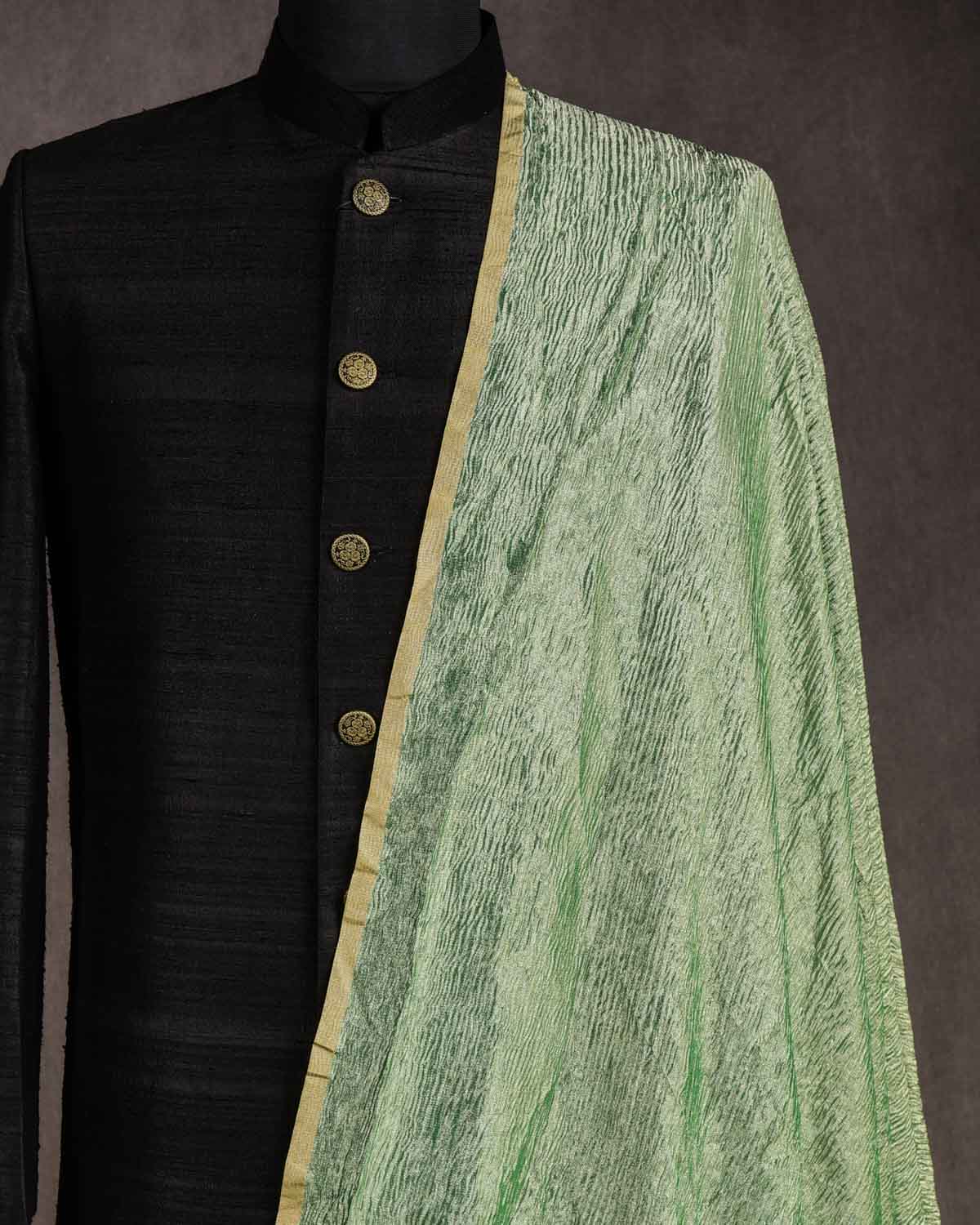 Green Crush Zari Brocade Woven Tissue Banarasi Fabric