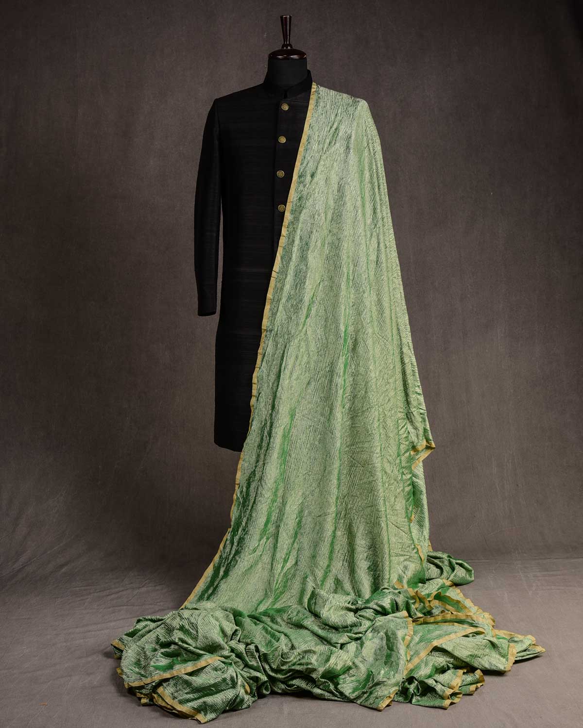 Green Crush Zari Brocade Woven Tissue Banarasi Fabric