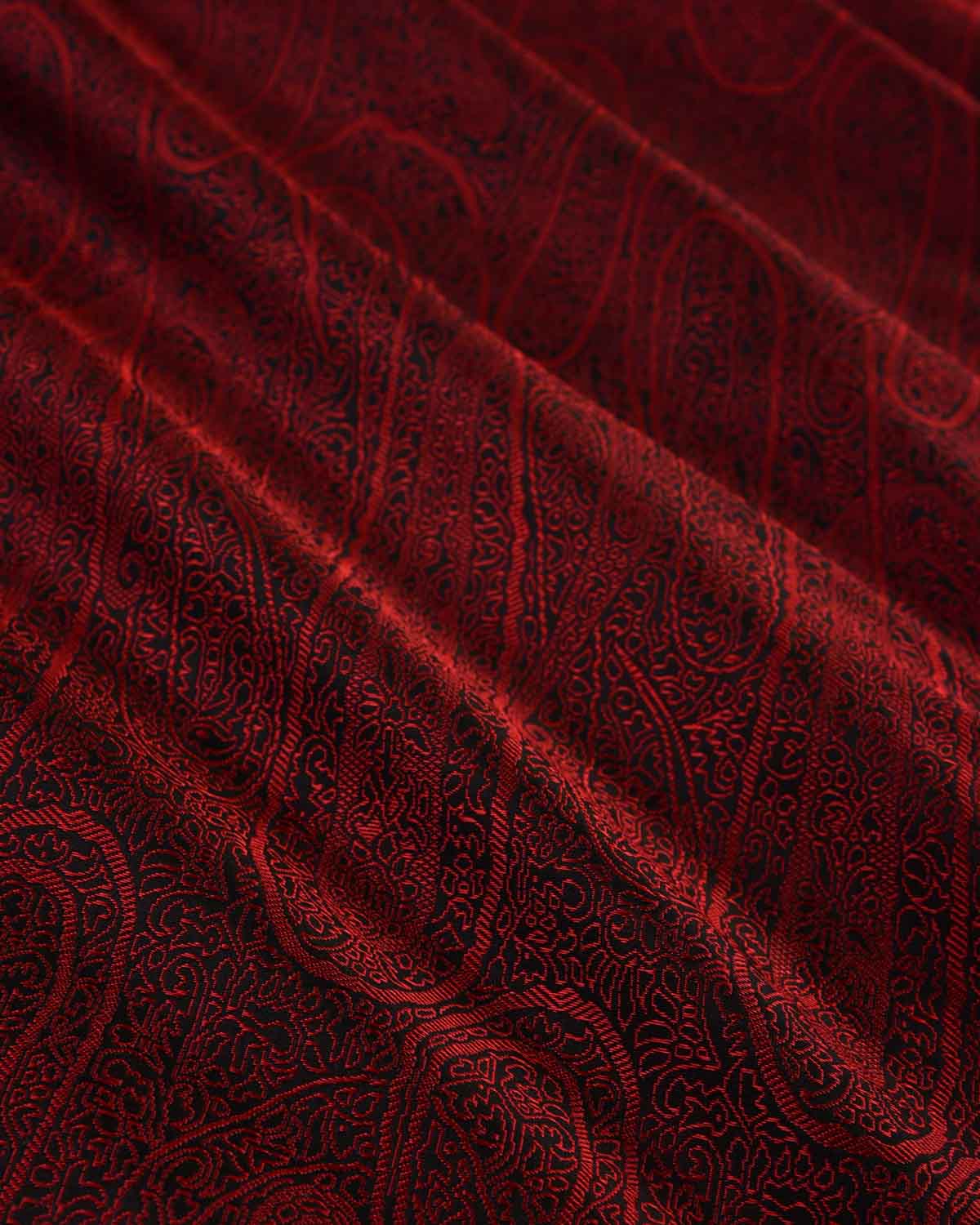 Maroon Banarasi Paisley Jaal Tanchoi Handwoven Katan Silk Fabric-HolyWeaves