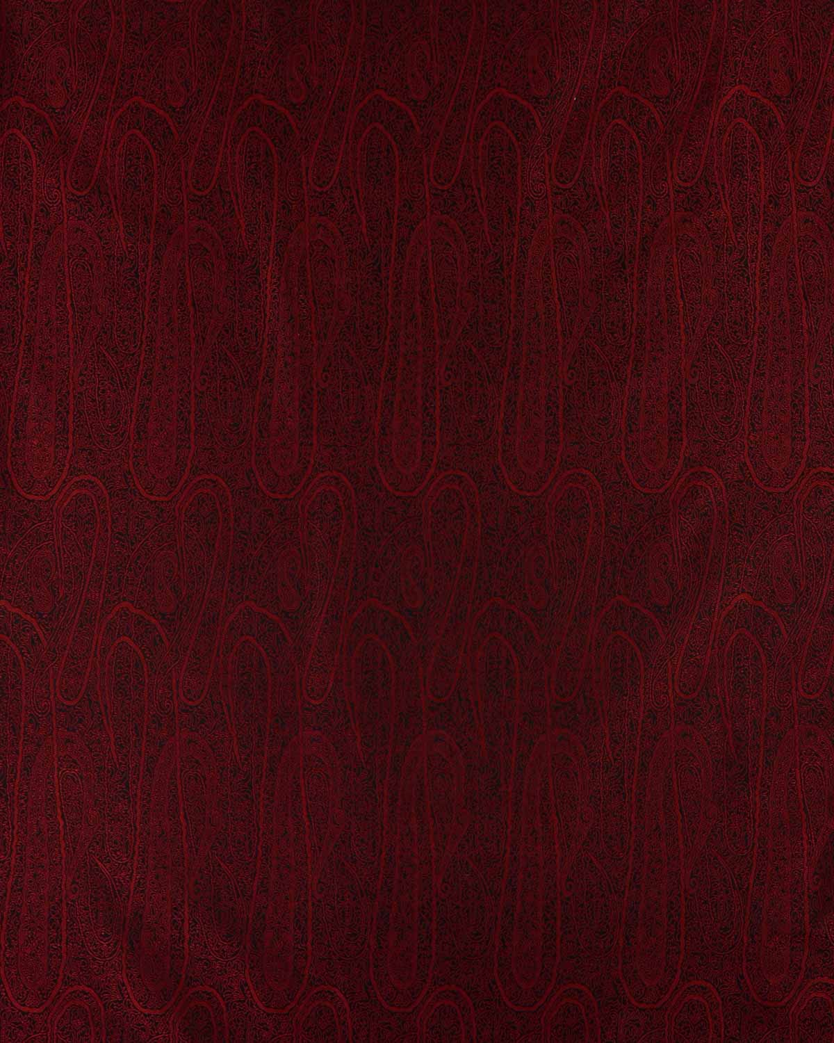 Maroon Banarasi Paisley Jaal Tanchoi Handwoven Katan Silk Fabric-HolyWeaves