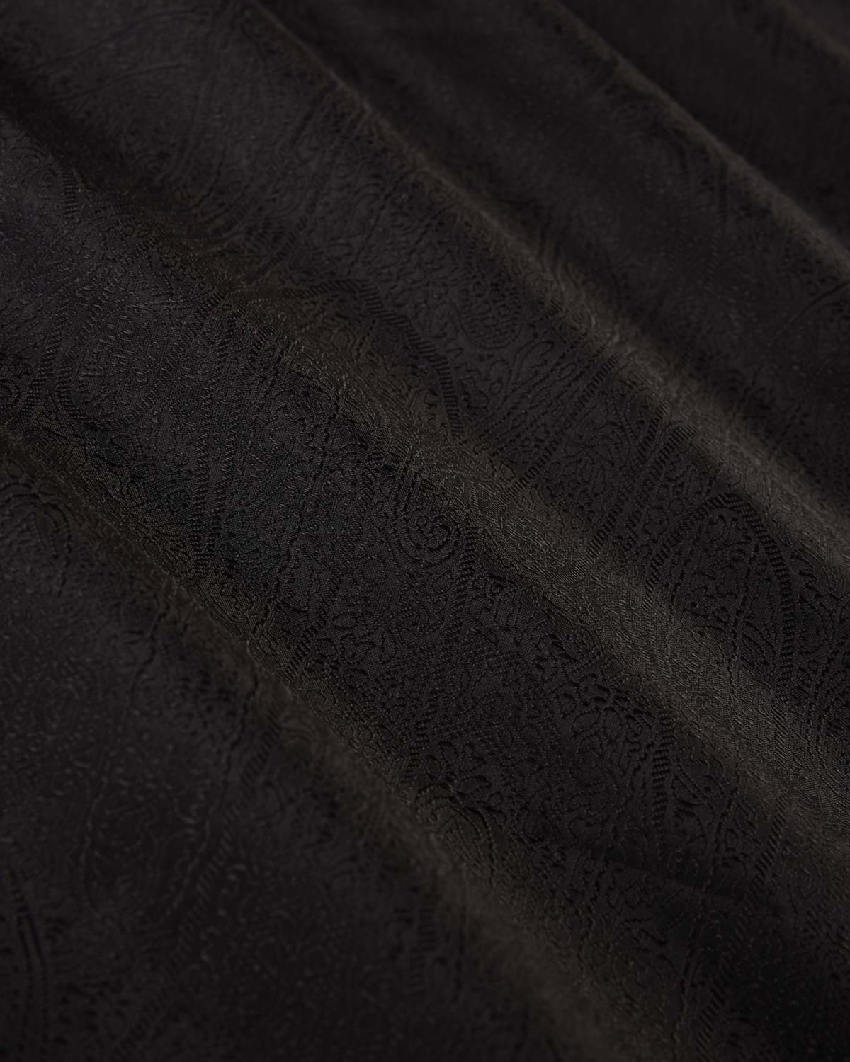 Black Banarasi Paisley Jaal Tanchoi Handwoven Katan Silk Fabric-HolyWeaves