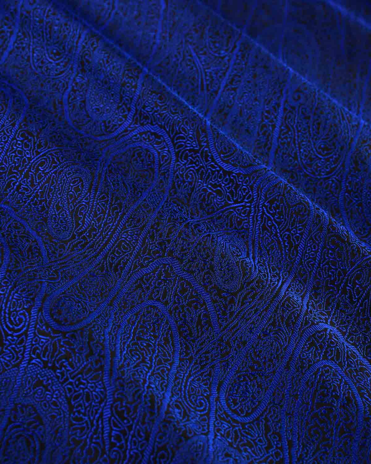 Royal Blue Banarasi Paisley Jaal Tanchoi Handwoven Katan Silk Fabric-HolyWeaves