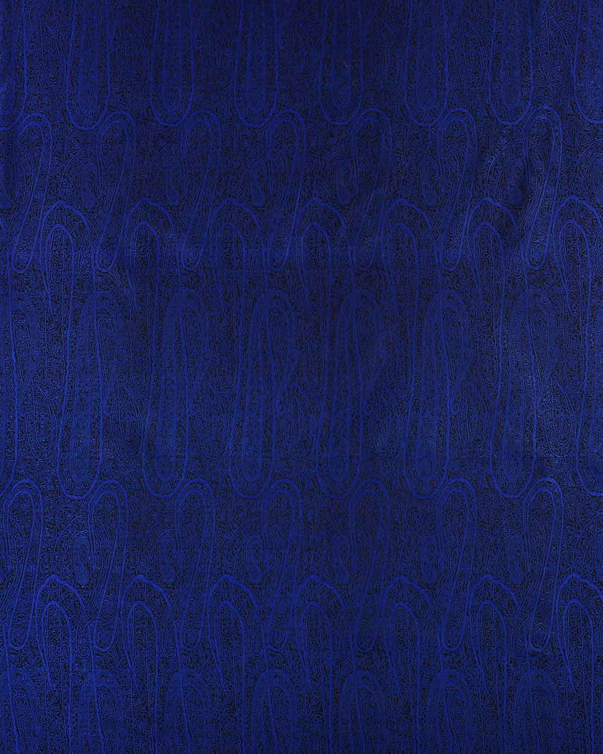 Royal Blue Banarasi Paisley Jaal Tanchoi Handwoven Katan Silk Fabric-HolyWeaves