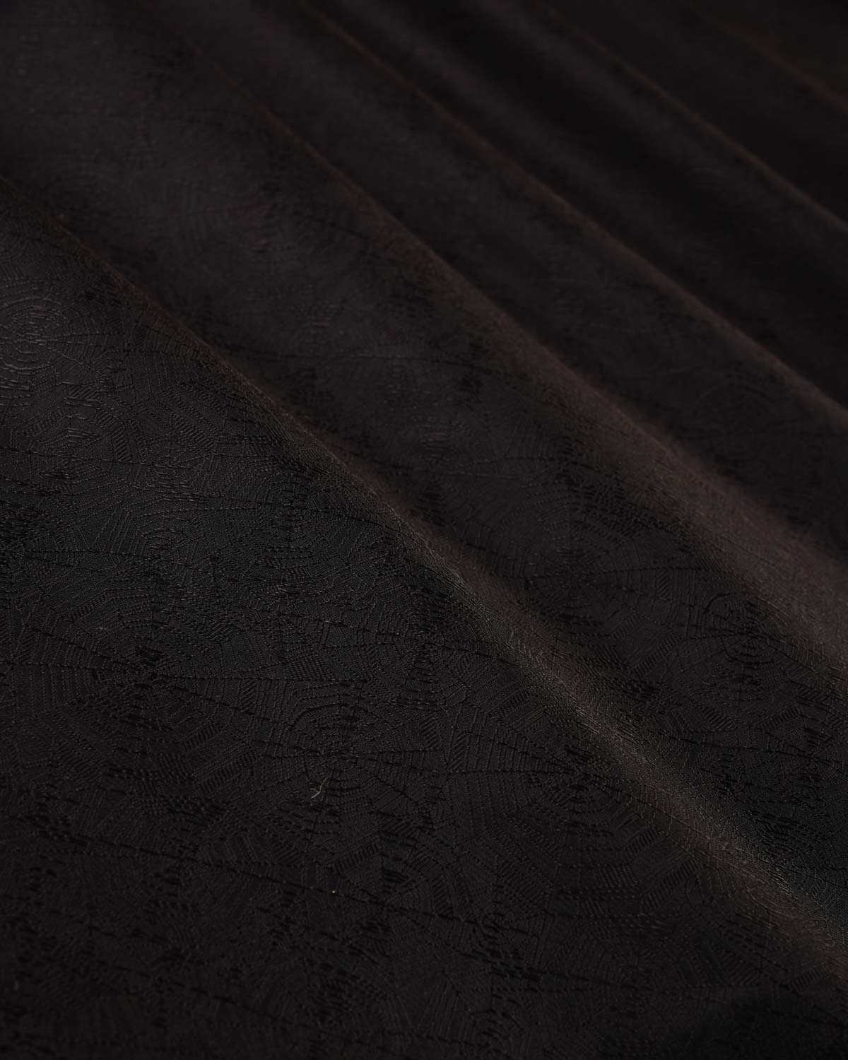 Black Banarasi Spider Web Tanchoi Handwoven Katan Silk Fabric-HolyWeaves