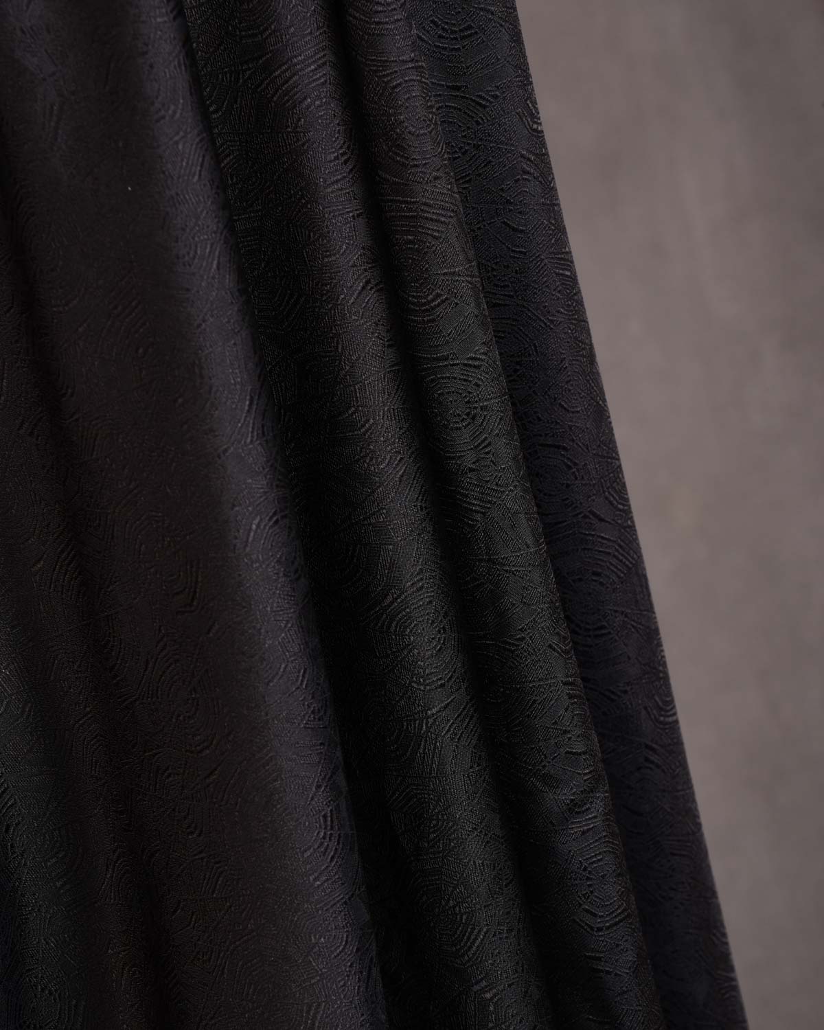 Black Banarasi Spider Web Tanchoi Handwoven Katan Silk Fabric-HolyWeaves