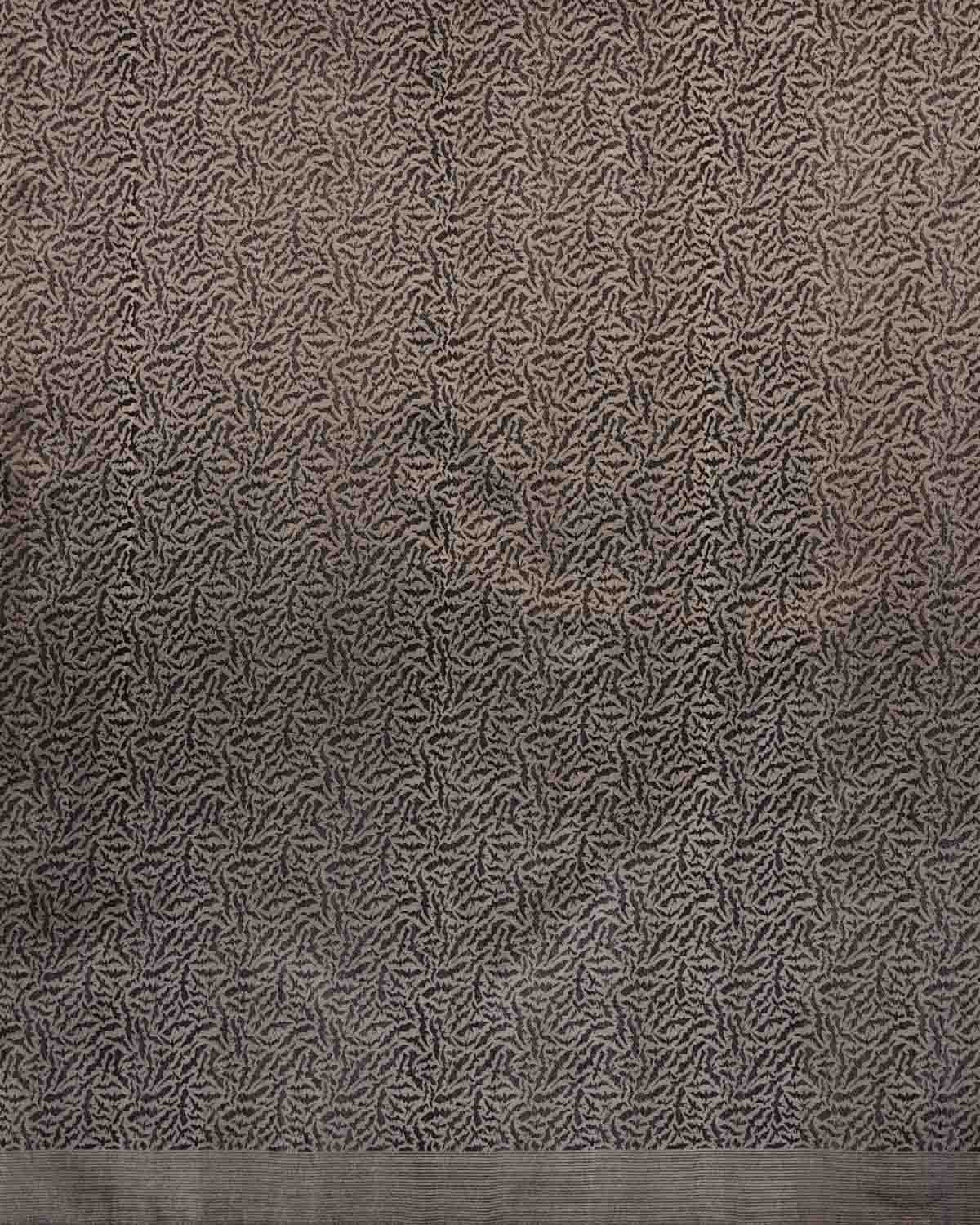 Metallic Black Coffee Brown Norturnal Bats Brocade Handwoven Banarasi Katan Tissue Fabric-HolyWeaves