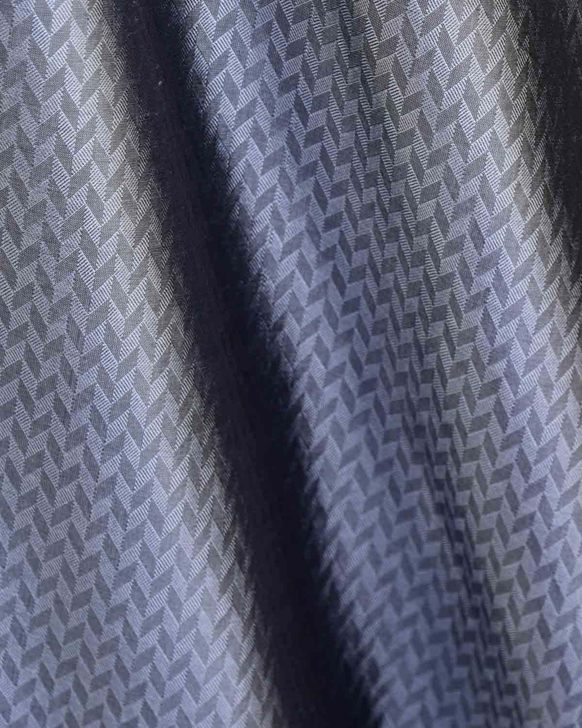 Gray Banarasi Herringbone Tanchoi Handwoven Katan Silk Fabric-HolyWeaves