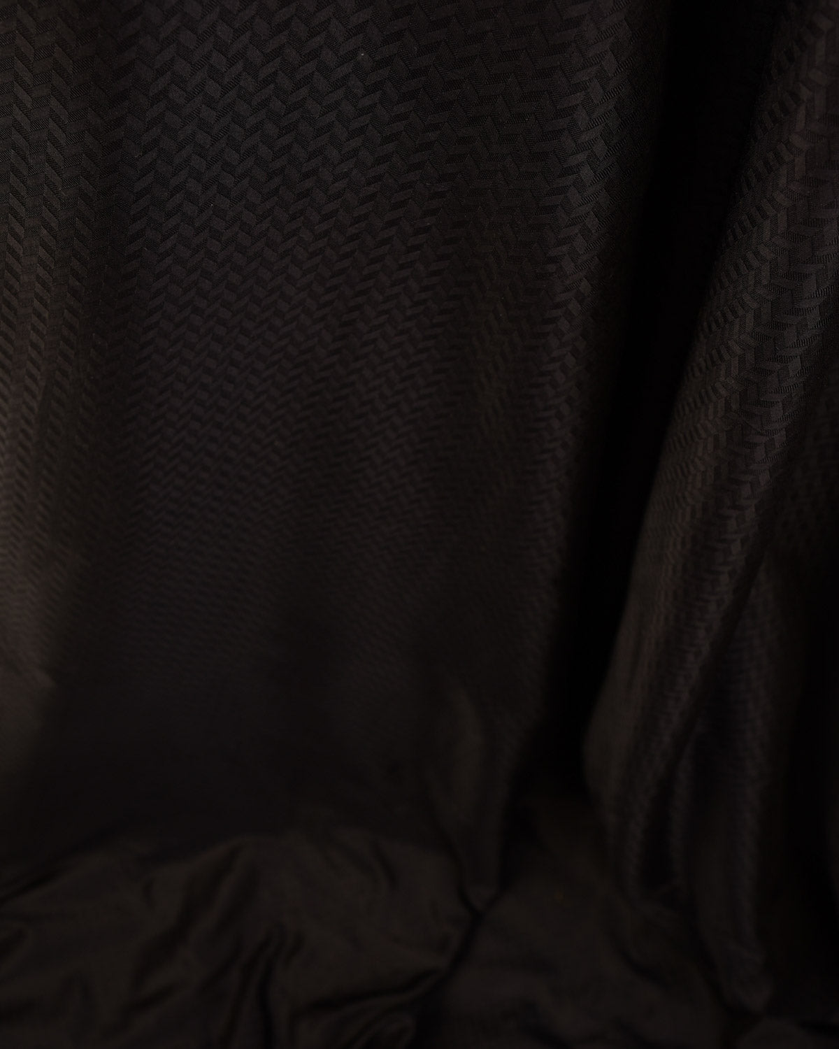 Black Herring Bone Tanchoi Handwoven Katan Silk Banarasi Fabric-HolyWeaves