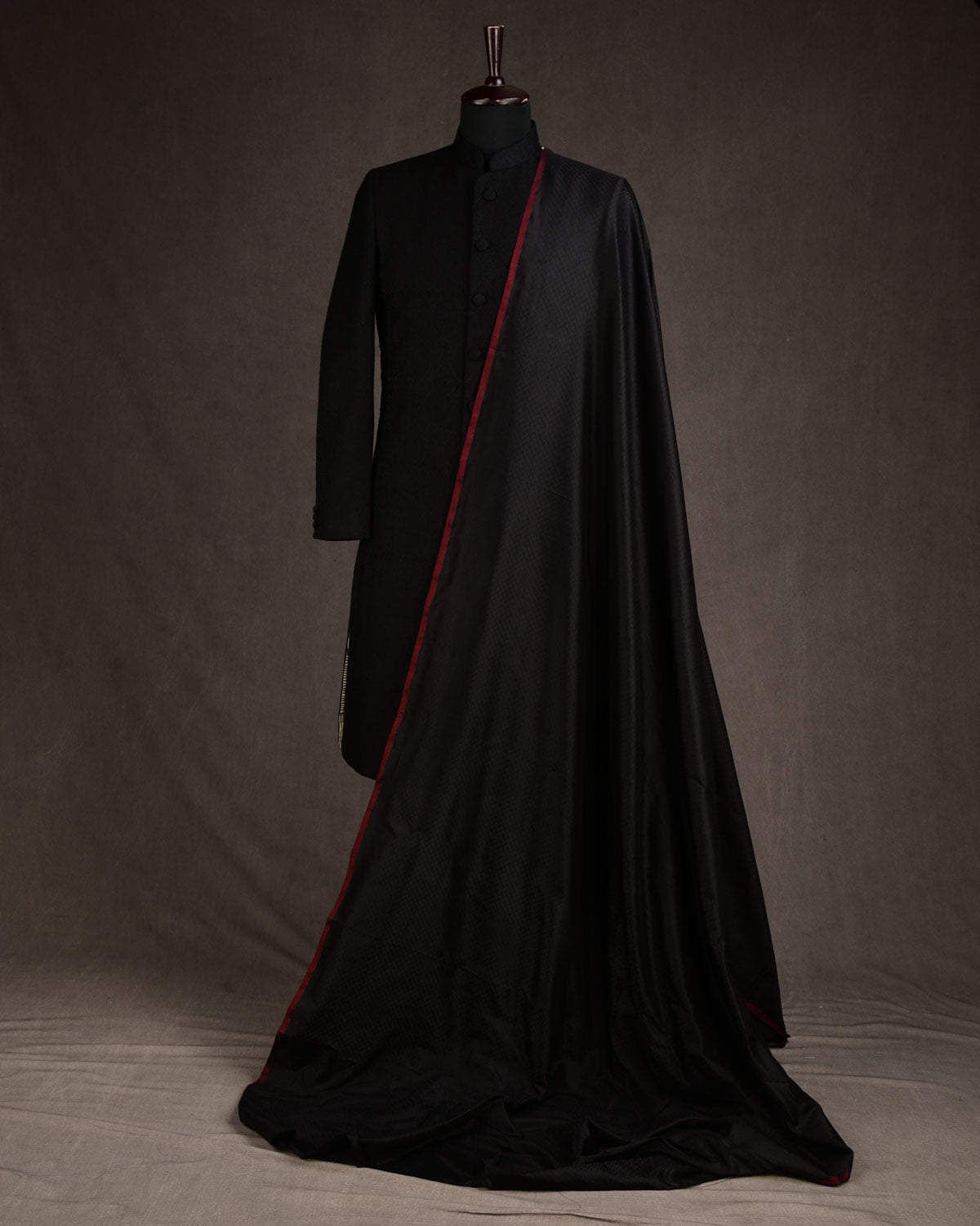 Black Herring Bone Tanchoi Handwoven Katan Silk Banarasi Fabric-HolyWeaves