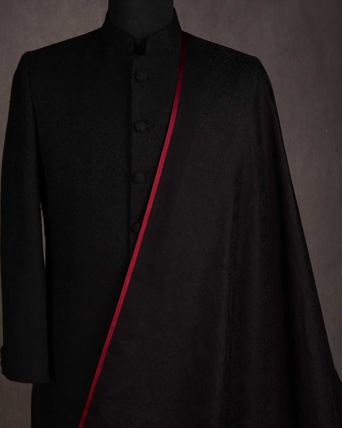 Black Damask Satin Tanchoi Handwoven Katan Silk Banarasi Fabric-HolyWeaves