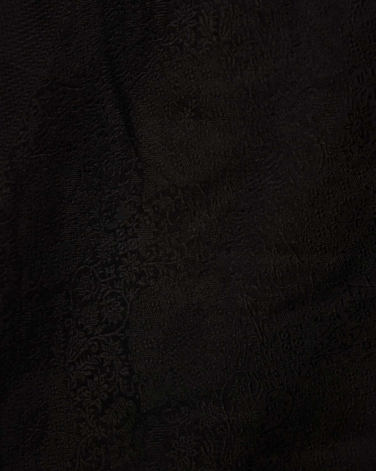 Black Damask Satin Tanchoi Handwoven Katan Silk Banarasi Fabric-HolyWeaves