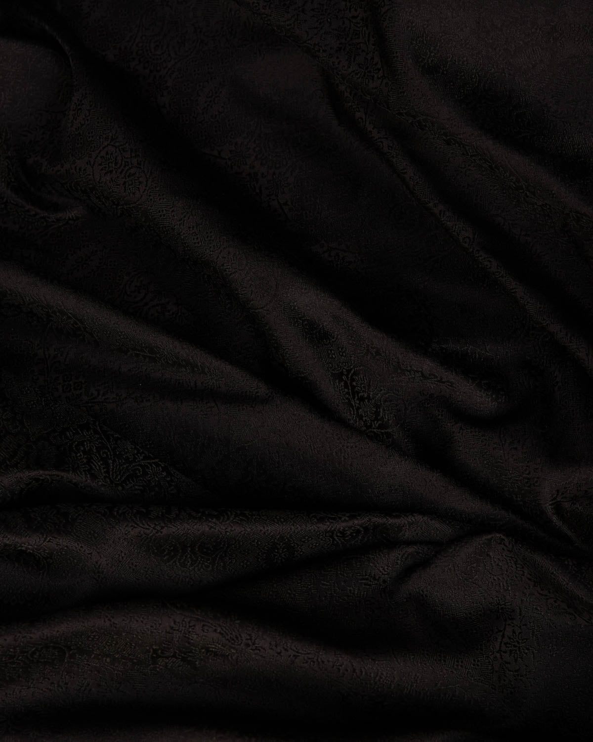 Black Damask Satin Tanchoi Handwoven Katan Silk Banarasi Fabric-HolyWeaves
