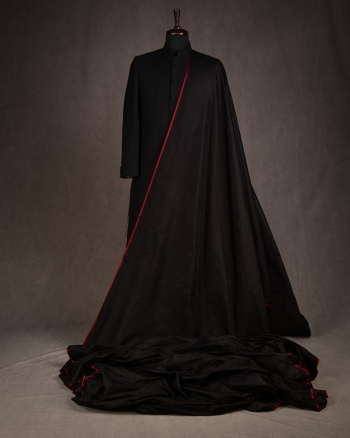 Black Damask Satin Tanchoi Handwoven Katan Silk Banarasi Fabric-HolyWeaves