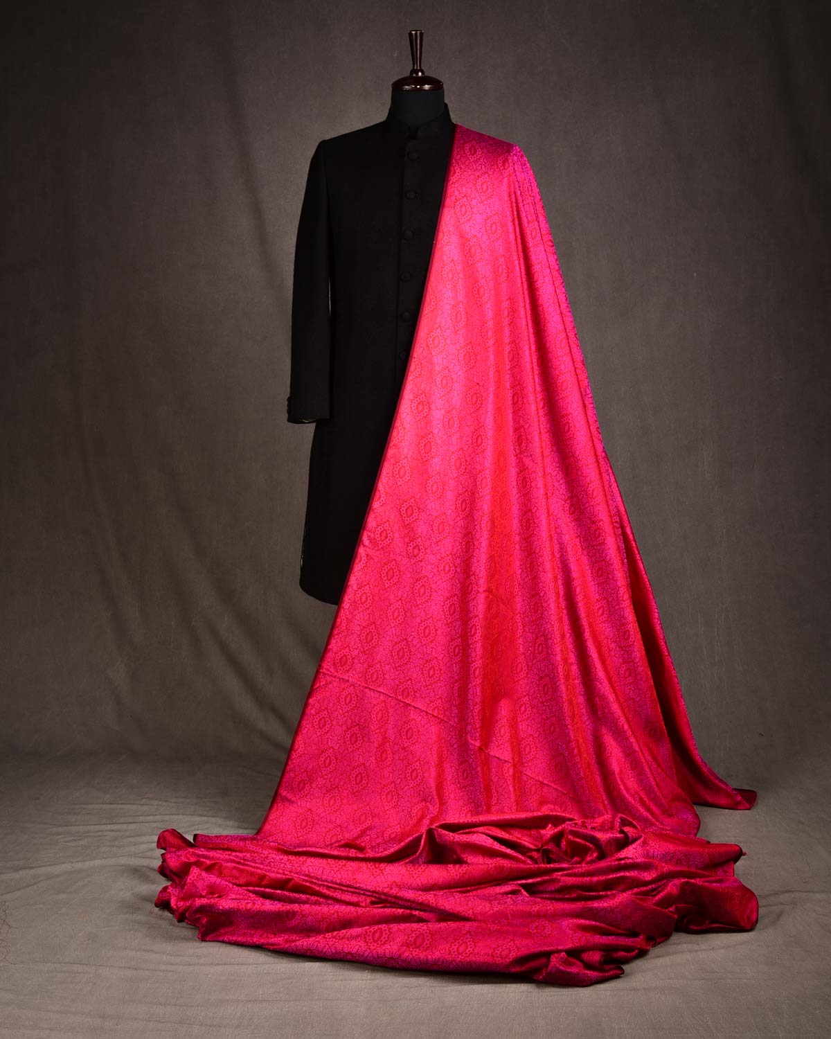 Red-Pink Damask Satin Tanchoi Handwoven Katan Silk Banarasi Fabric-HolyWeaves