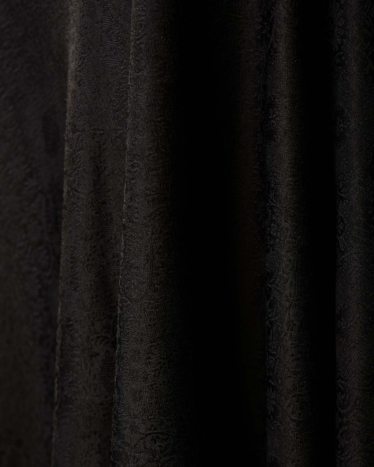 Black Damask Satin Tanchoi Handwoven Katan Silk Banarasi Fabric-HolyWeaves