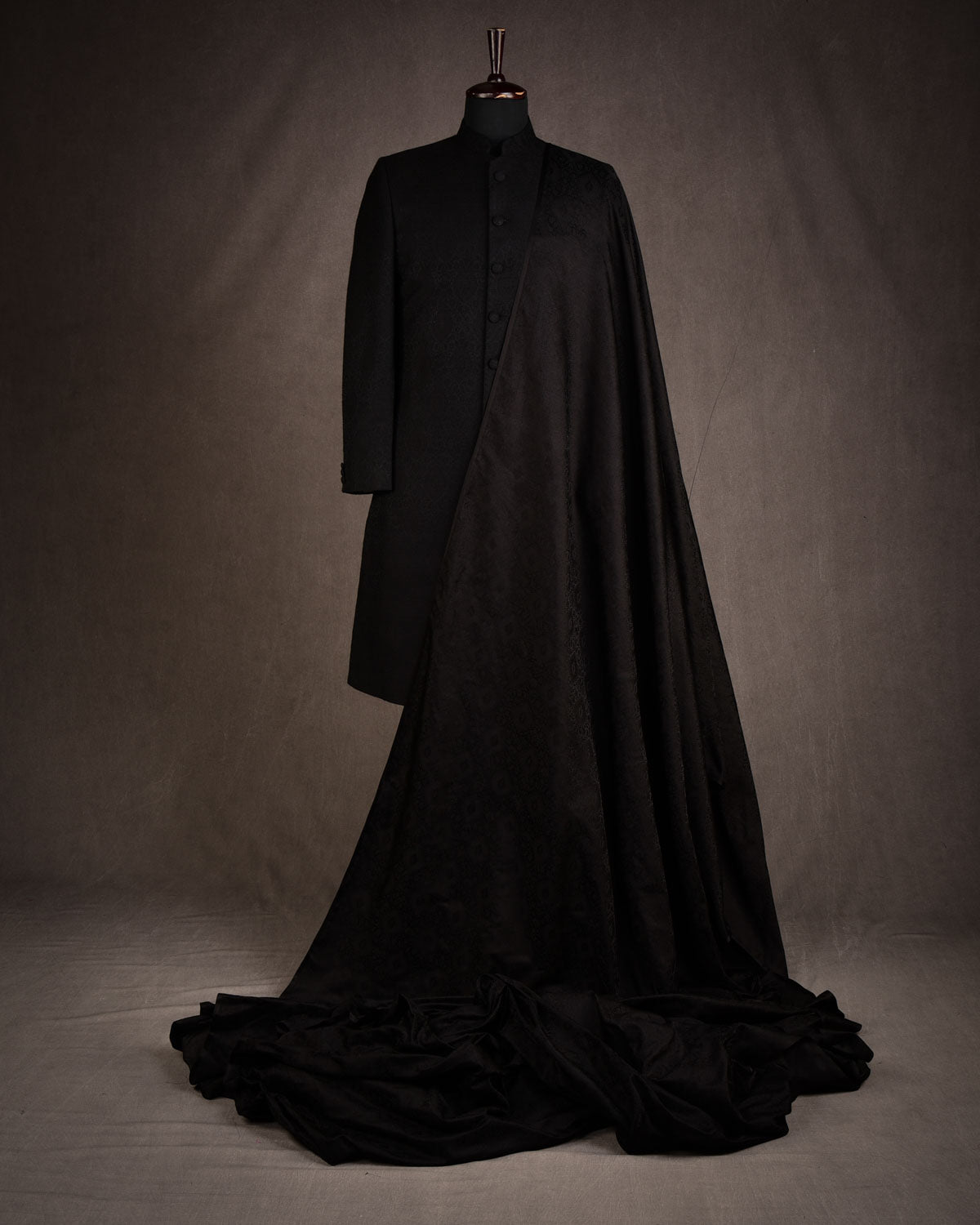 Black Damask Satin Tanchoi Handwoven Katan Silk Banarasi Fabric-HolyWeaves