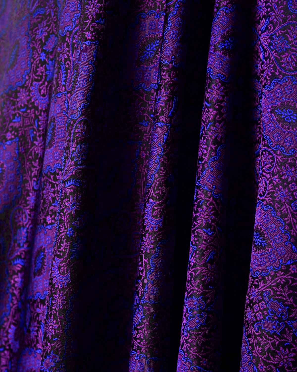 Purple Damask Satin Parora Tanchoi Handwoven Katan Silk Banarasi Fabric-HolyWeaves