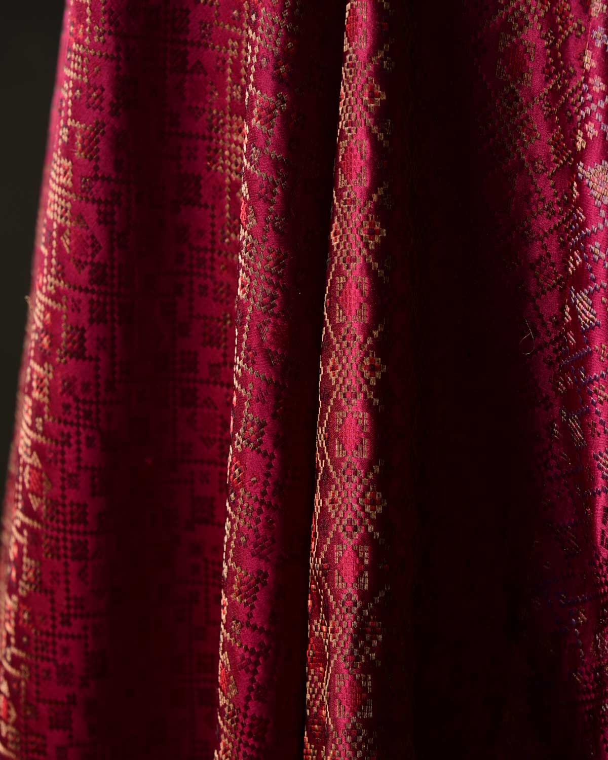 Maroon Luxury Patola Jamawar Brocade Handwoven Katan Silk Banarasi Fabric-HolyWeaves