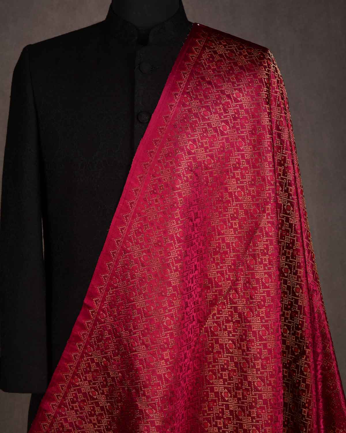 Maroon Luxury Patola Jamawar Brocade Handwoven Katan Silk Banarasi Fabric-HolyWeaves