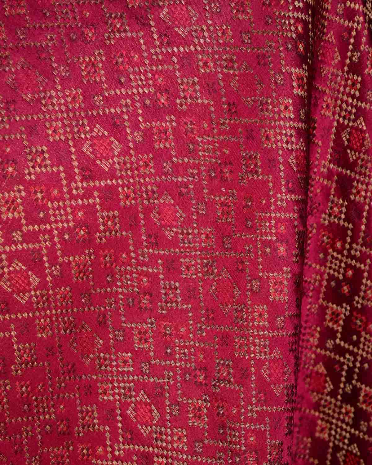 Maroon Luxury Patola Jamawar Brocade Handwoven Katan Silk Banarasi Fabric-HolyWeaves