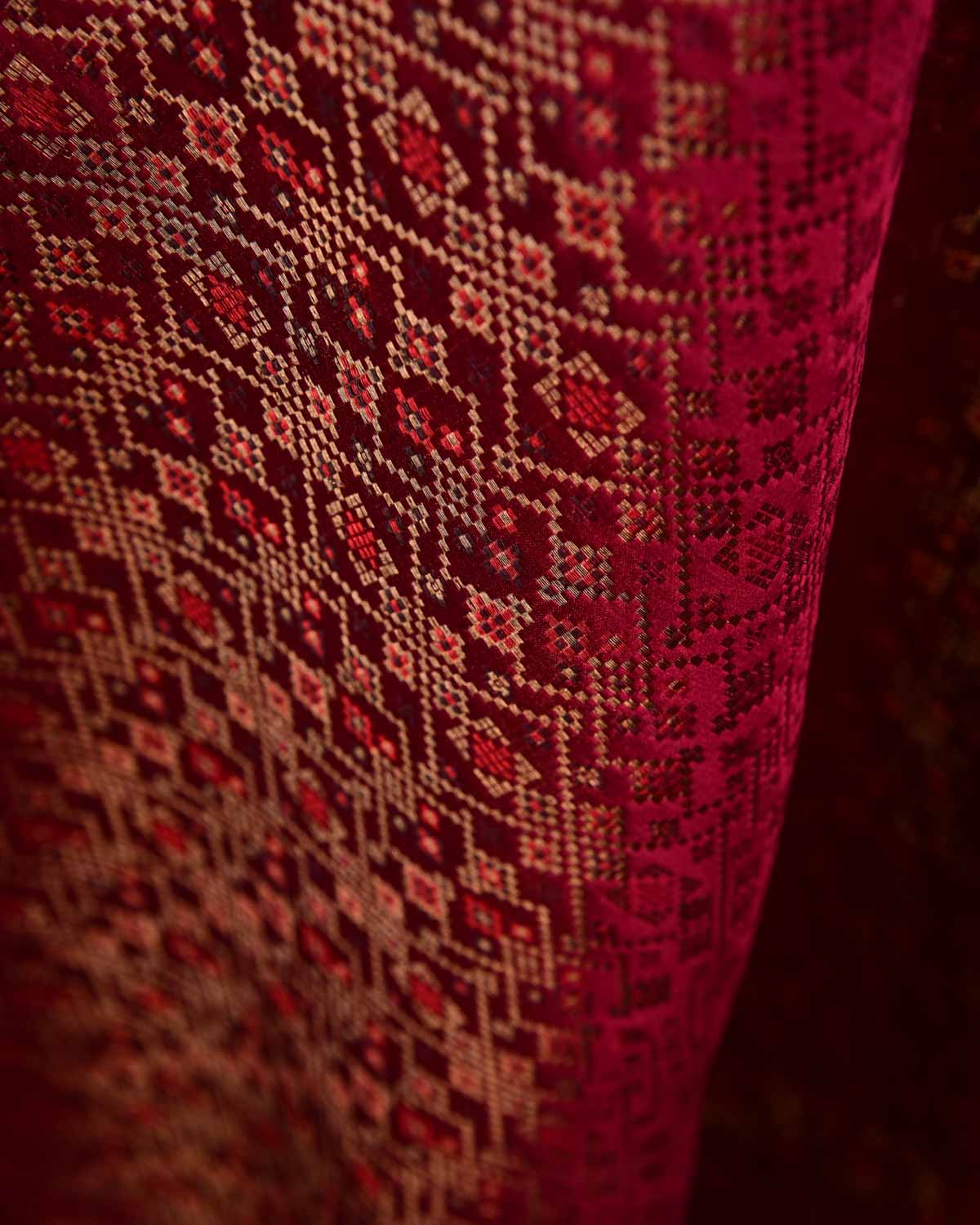 Maroon Luxury Patola Jamawar Brocade Handwoven Katan Silk Banarasi Fabric-HolyWeaves