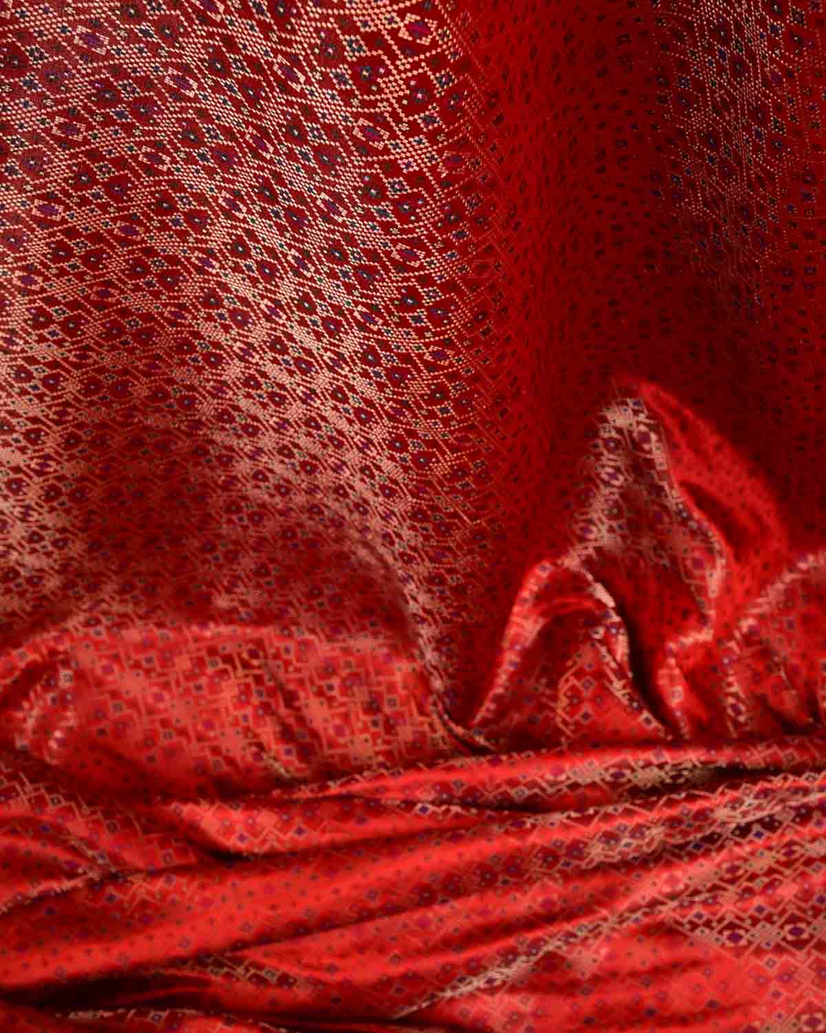 Bridal Red Luxury Patola Satin Tanchoi Jamawar Brocade Handwoven Katan Silk Banarasi Fabric-HolyWeaves