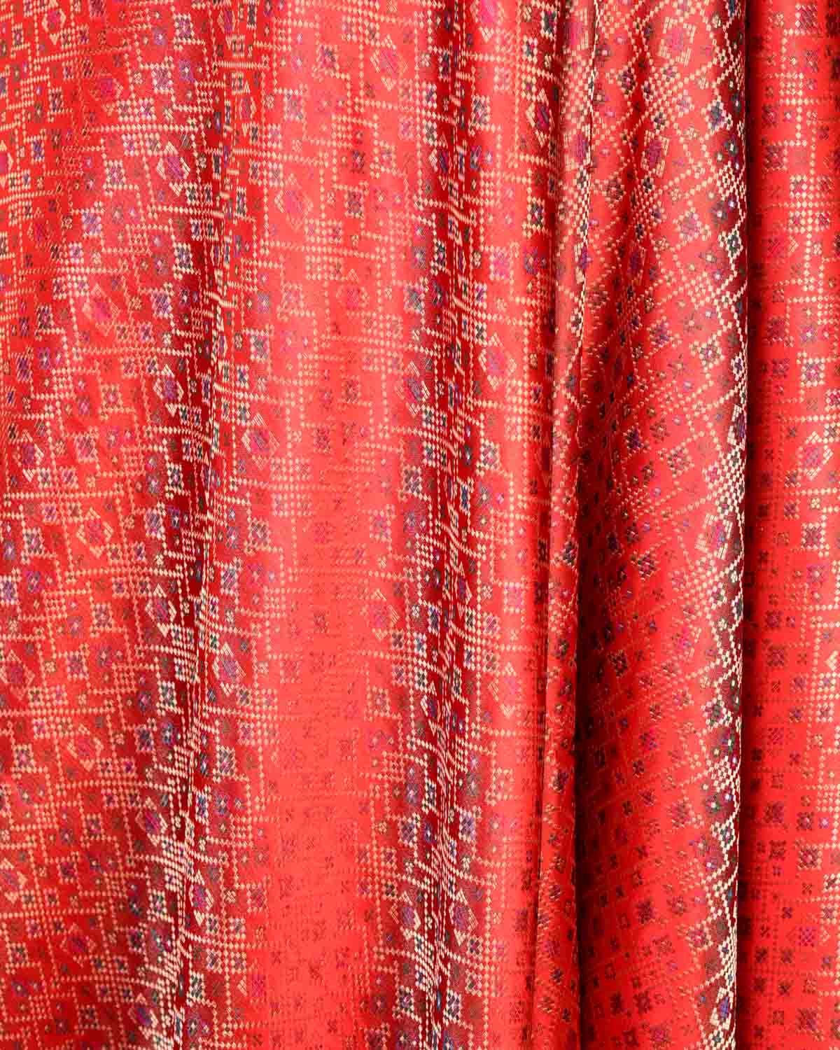 Bridal Red Luxury Patola Satin Tanchoi Jamawar Brocade Handwoven Katan Silk Banarasi Fabric-HolyWeaves