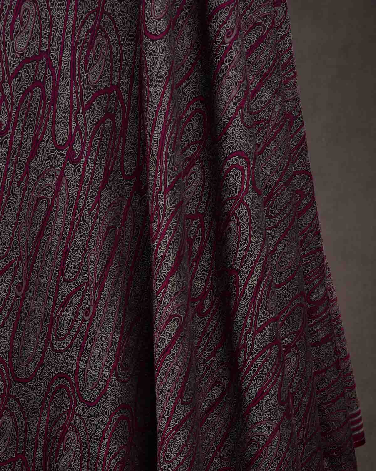 Gray Large Paisleys Tanchoi Handwoven Silk Wool Banarasi Fabric-HolyWeaves