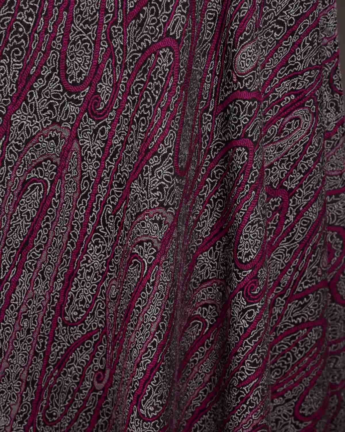 Gray Large Paisleys Tanchoi Handwoven Silk Wool Banarasi Fabric-HolyWeaves