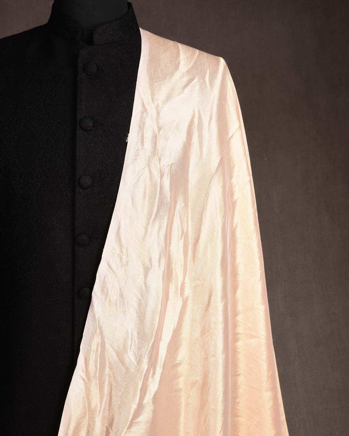 Rose Gold Woven Tissue Banarasi Fabric-HolyWeaves