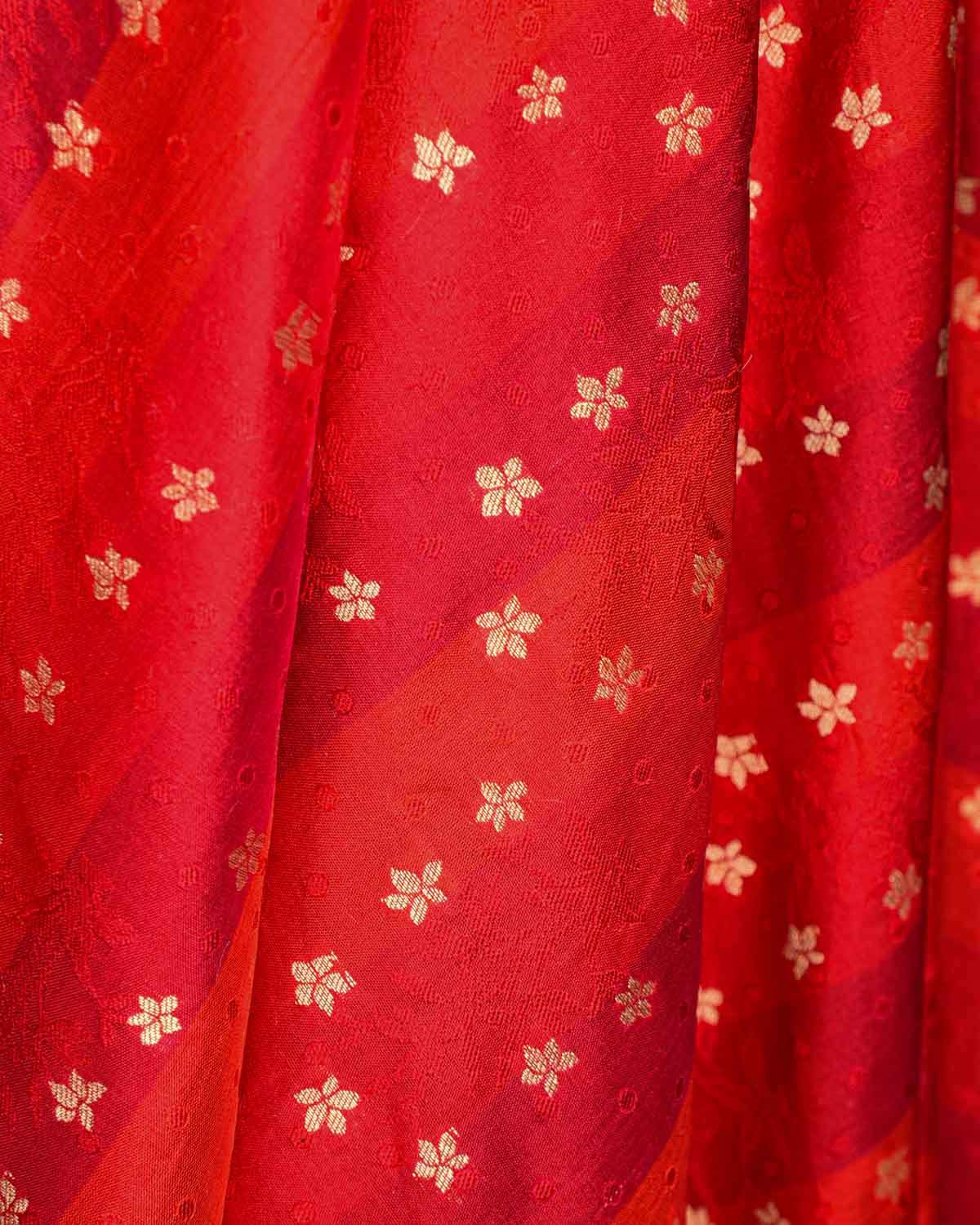 Multi Red Gold Zari Striped Tanchoi Brocade Handwoven Katan Silk Banarasi Fabric-HolyWeaves