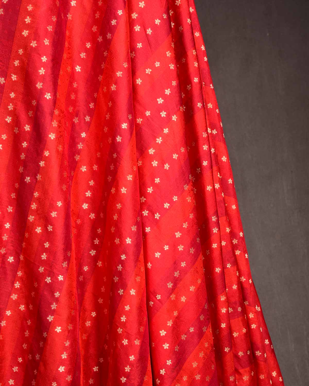 Multi Red Gold Zari Striped Tanchoi Brocade Handwoven Katan Silk Banarasi Fabric-HolyWeaves
