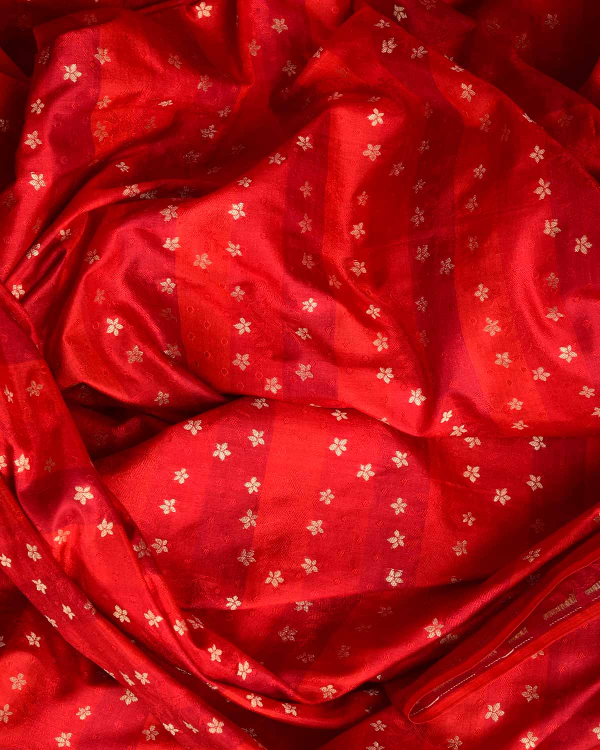 Multi Red Gold Zari Striped Tanchoi Brocade Handwoven Katan Silk Banarasi Fabric-HolyWeaves