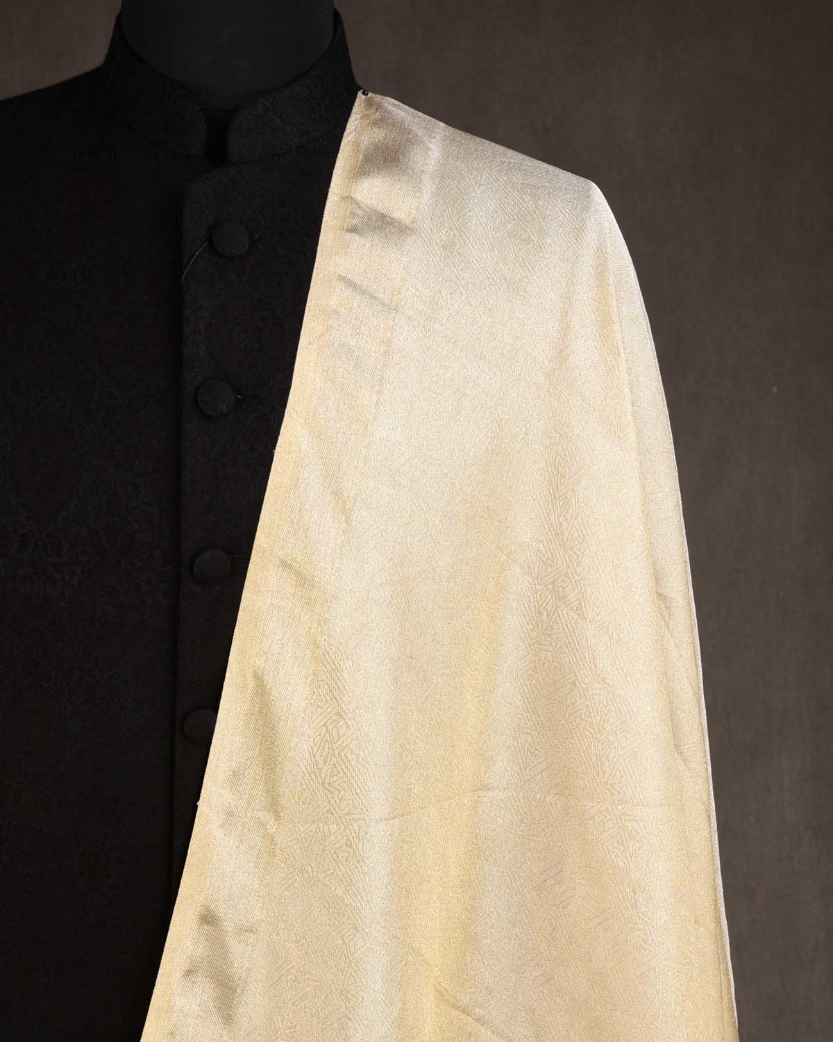 Metallic Silver Gold Geometric Glitch Brocade Handwoven Tissue Fabric-HolyWeaves