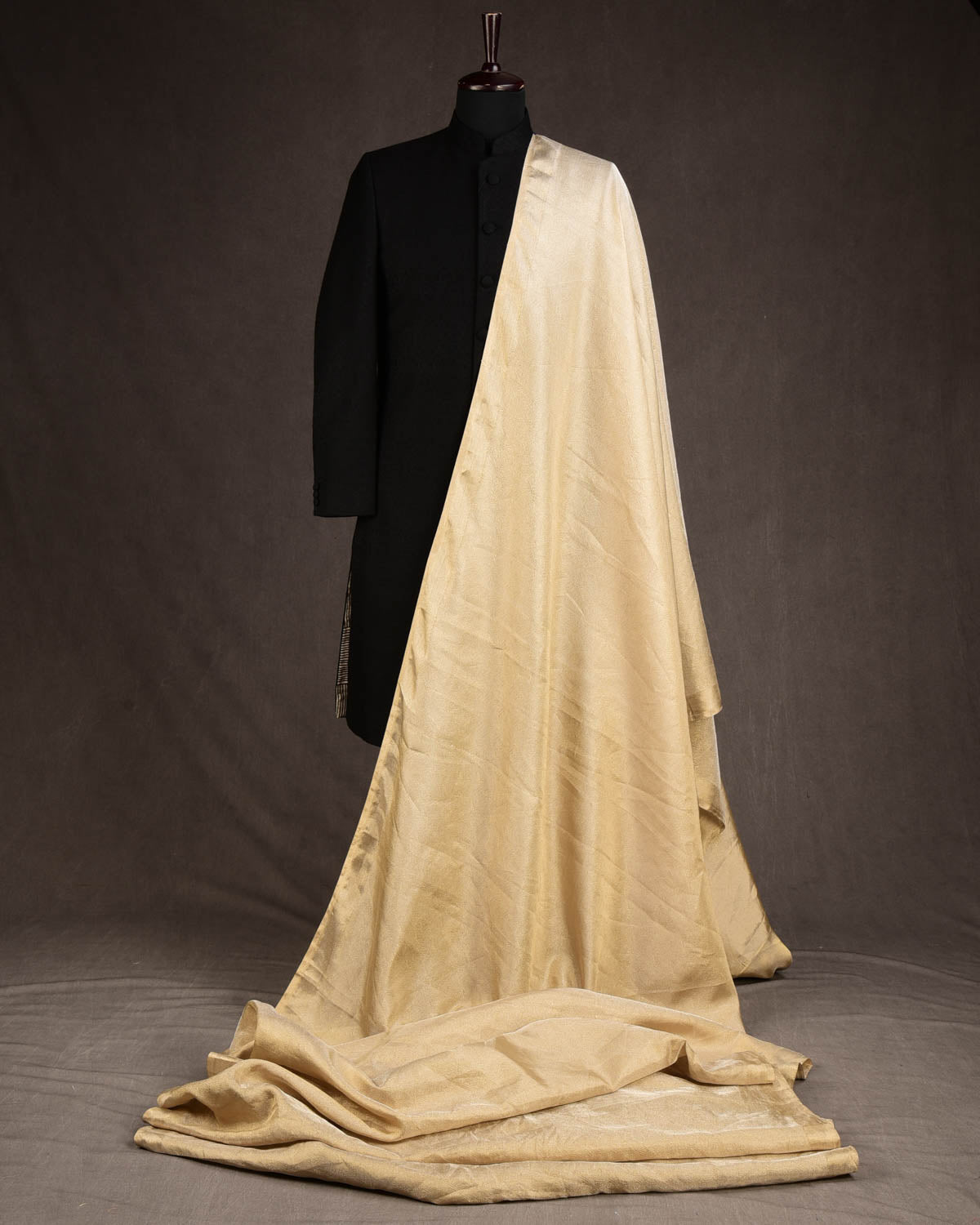 Metallic Silver Gold Geometric Glitch Brocade Handwoven Tissue Fabric-HolyWeaves